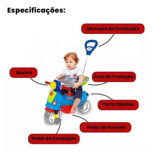 Triciclo Infantil Carrinho Motoca Passeio C/ Empurrador Bebe