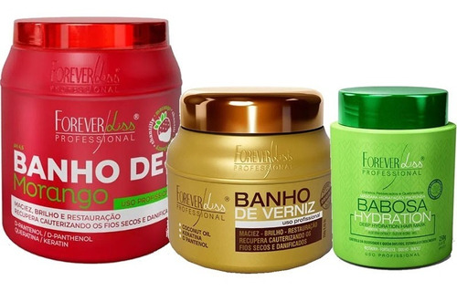 Kit Banho Morango 1kg, Babosa E Banho De Verniz 250gr 