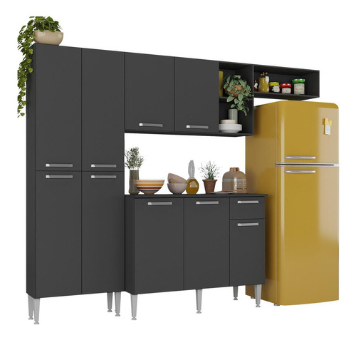 Cozinha Compacta Pequim 9 Portas Mp2933 Multimóveis Preto