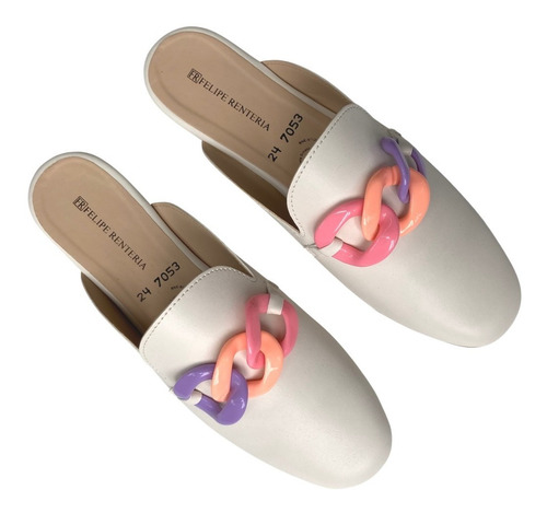 Imagen 3 de 10 de Zapato Mujer Flat Felipe Rentería Mules Dama Cadena Colores