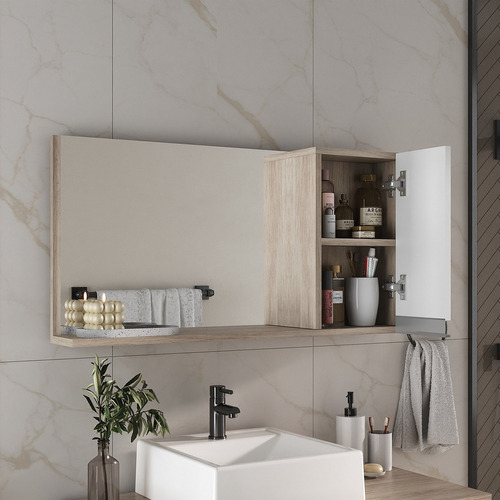 Espelho Banheiro - Espelheira Com Armário 80cm Moldura Madeirado_branco