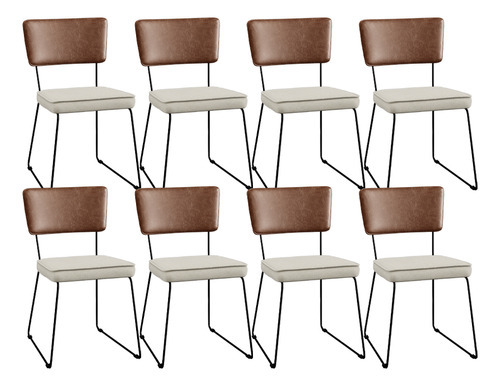 Kit 08 Cadeiras Cozinha Sala Allana Marrom Linho Champagne Cor da estrutura da cadeira Preto Desenho do tecido Liso Quantidade de cadeiras por conjunto 8