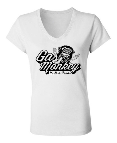 Remera Mujer Escote V - Gas Monkey Dallas Texas