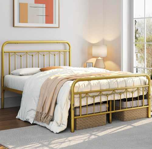 Base De Cama Dorada Queen Yaheetech