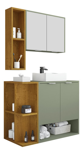 Conjunto Gabinete Para Banheiro Com Pia New Ibiza Jdm Cor Pistache