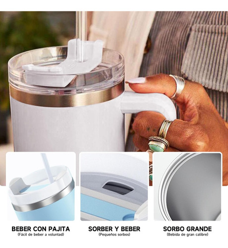 Vaso Térmico Doble Pared 1200ml Con Pajita Acero Inoxidable