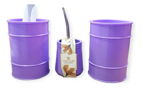 Set Equipo Matero Mate + Yerbera + Azucarera Simil Lata Pvc