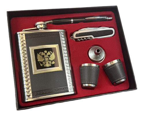 Kit Cantil De Bolso Inox Para Bebidas Com 6 Pcs Copo Caneta