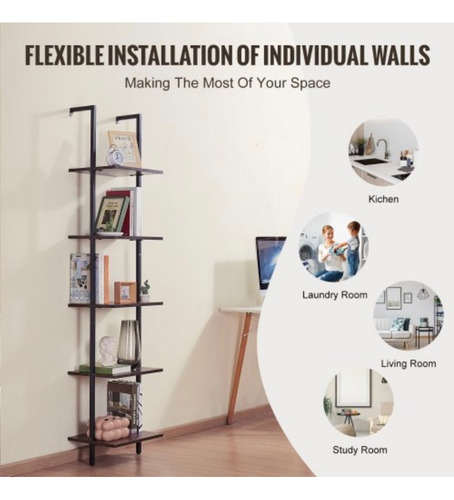 Estante De Pared 5 Niveles Tubo Y Madera 15.6x11.8 Pul Chocolate