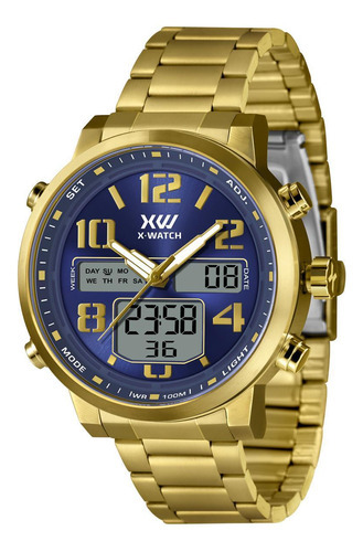 Relógio X-watch Masculino Xmgsa011 D2kx Dourado Anadigi