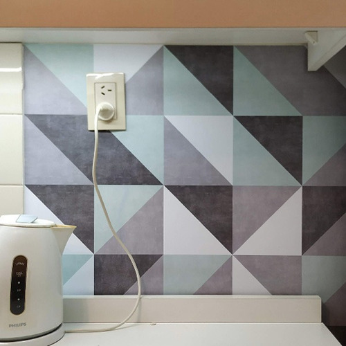 Imagen 4 de 6 de Lamina Autoadhesiva Pvc Cocina Simil Azulejos Triangulares