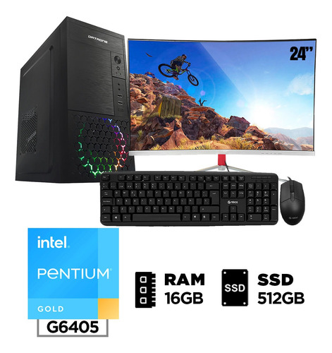Cpu Intel Pentium Gold Ram 16gb Ssd 512gb + Monitor 24 Curvo