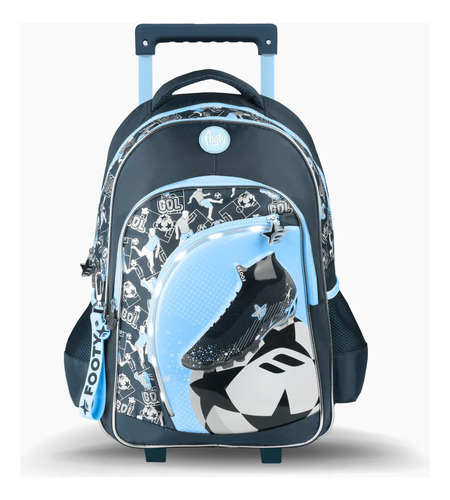 Mochila Carrito 18'' Futbol Botin Con Luz Led Celeste- Footy