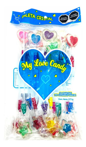 3 Bolsas De Paleta De Caramelo Cristal Corazón 20pz Cada Una