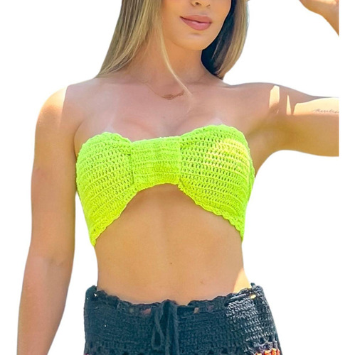 Top Crochê Moda Praia Com Bojo E Amarração Nas Costas Lima
