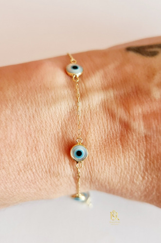 Pulseira Olho Grego De Ouro 18k Em Madrepérola De 6mm Com Nf