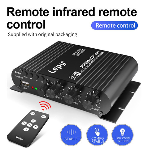 Amplificador De Subwoofer Usb Lepy 838 Hifi 2.1 12 V Para Co