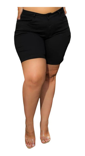 Bermuda Feminina Preta Plus Size C/lycra Cintura Alta 46 A60