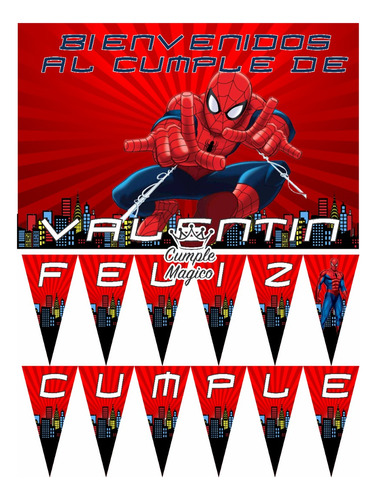 El Hombre Araña Cartel Y Banderín Decoración Cumpleaños