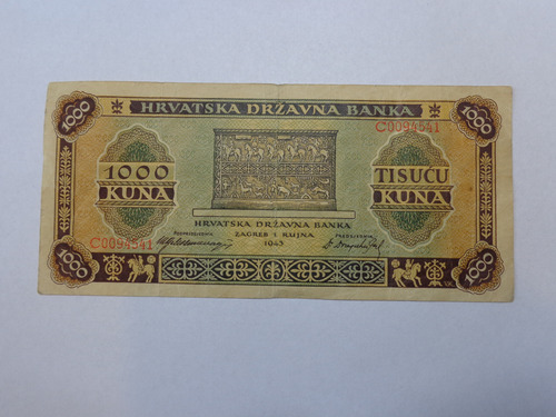 Billete De Croacia 1000 Kuna 1943 Ocupación Alemana