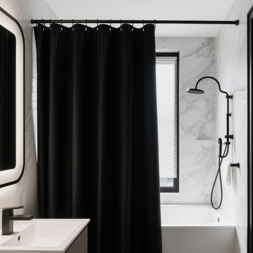 Cortinas De Baño Impermeable Antimoho Poliester ,180*180 Cm Color Negro Ch