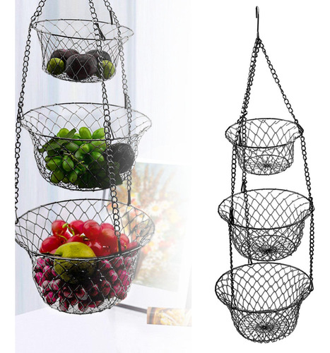 Cesta De Frutas Colgante De Tres Niveles, Cesta De Flores
