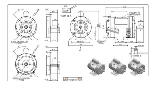 Motor Elétrico Monofásico 3/4cv 2polos Alta Rotação Voges
