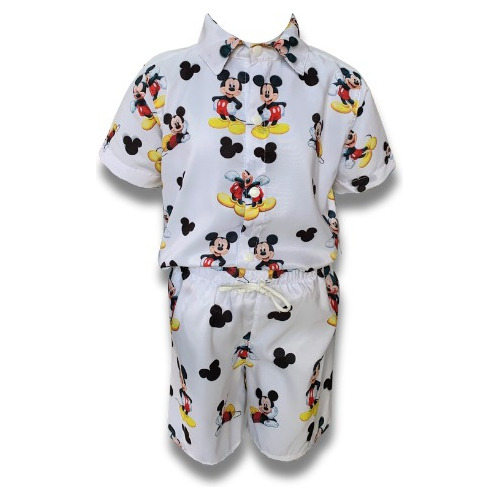 Conjunto Mauricinho Mickey Branco - Camisa E Bermuda