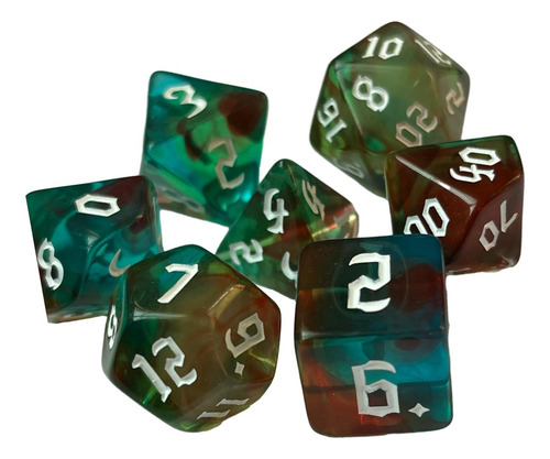4 Conjunto De Dados Poliédricos De Cor Dupla, 7 Café Verde