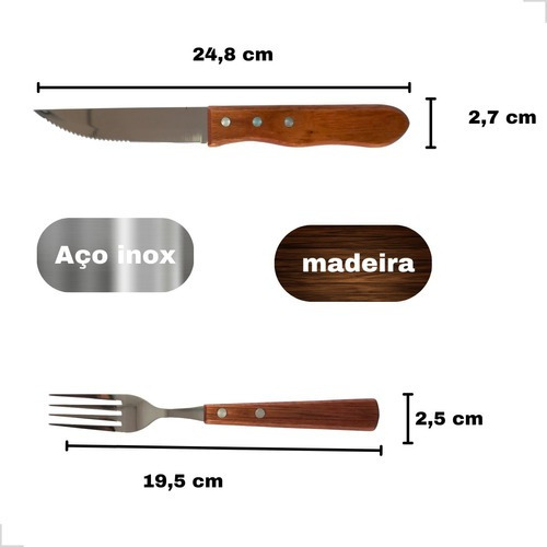 Conjunto De Talheres 12 Pçs Em Casa Tem Para Churrasco Jumbo Garfo Faca Marrom