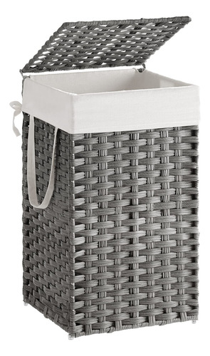 Cesto De Roupa Suja Songmics Synthetic Rattan 65l Com Tampa