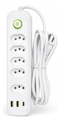 Extensão 5 Tomadas E 2 Usb 1 Pd Led Bivolt Power 110v/220v (Preto / Branco)