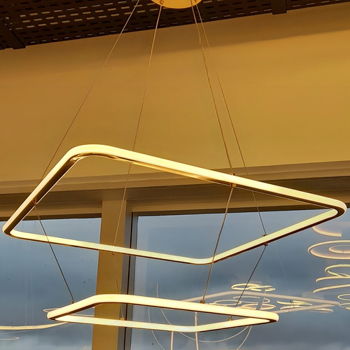 Gmh Luminária Pendente Led Teto 2 Quadrados 60cm E 40cm Cor Dourado Cabo Regulagem Altura Até 3 Metros Pé Direito Alto Duplo Hall Recepção Sala 113w 6700 Lúmens Bivolt 127/220V