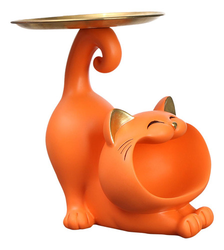 Bandeja De Joyería Decorativa Con Estatua De Gato Naranja