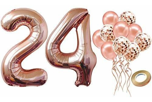 Globo Número 24 De Oro Rosa Para Cumpleaños Número 24 - Gran