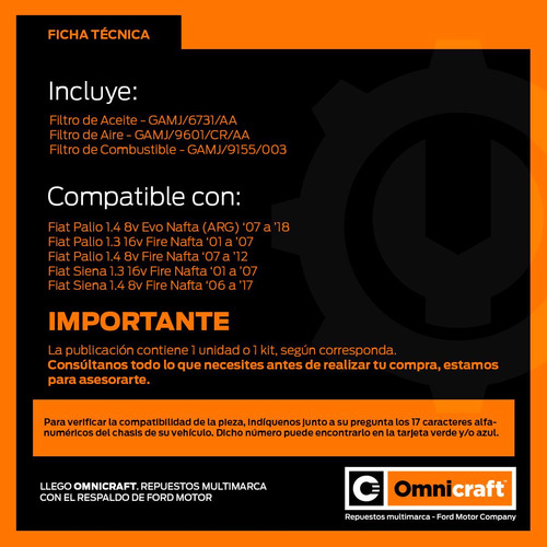 Kit Filtros Aire Aceite Comb Omnicraft Palio Siena