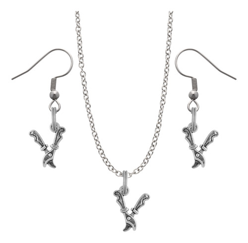 Kit Collar Y Aretes Herramientas Regalo Dije Cadena Acero Plateado Pinza Jardinería