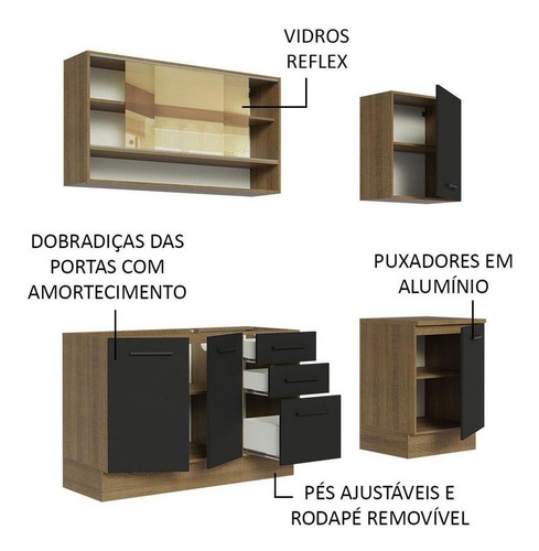 Cozinha Completa Madesa Agata 180002 C Armá Balc S Tampo Rp Cor Rustic/Preto