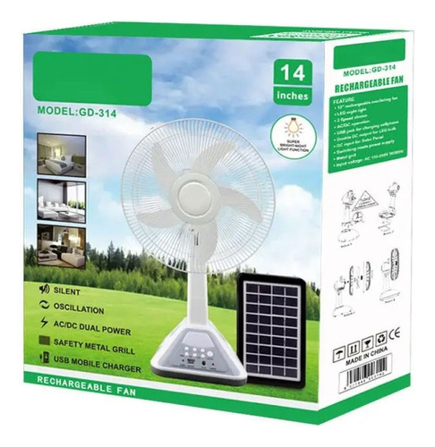 Ventilador Solar Silencioso De 14  3 Velocidades Y Luz Led