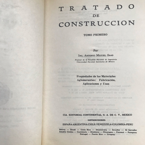 Construcción Materiales Aglomerantes, Tratado De Tomo 1 (Usado)