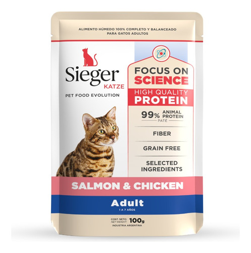 Alimento Sieger Katze Pouch Salmón & Chicken X 100g X12 Unid