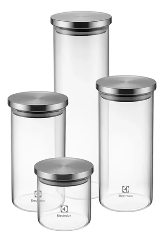 Electrolux Kit Potes Herméticos De Vidro Com Tampa Inox 4 Unidades Transparente