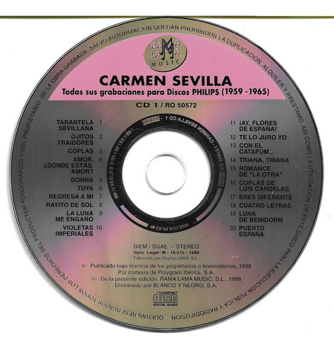 Carmen Sevilla 1959 - 1965 Cd 1 Y 2 ( Detalle)
