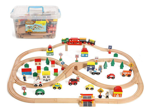 Set De Tren De Madera On Track Usa De 100 Piezas Todo En