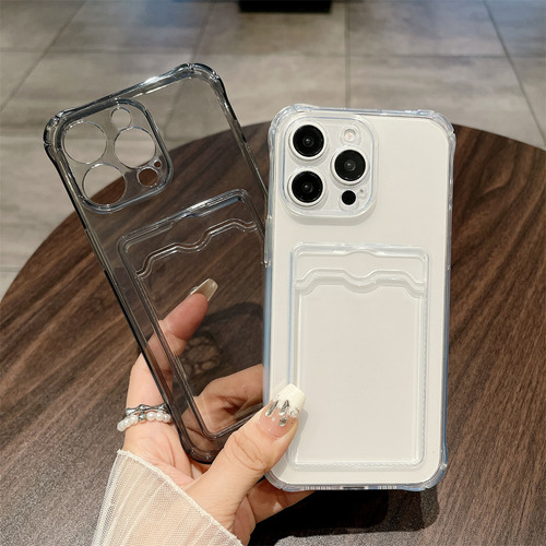 Shockproof Silicone Clear Case For iPhone 15 14 13 12 Mini 11 Pro Xs Max X Xr 6 6s 7 8 Plus Protection Back Card Pocket