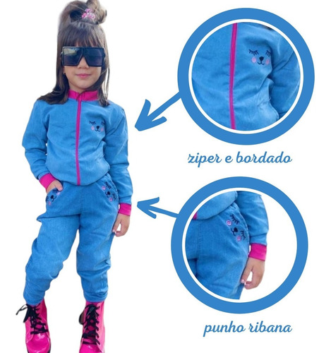 Imagem 3 de 8 de Conjunto Inverno Infantil Jeans Cílios Menina Jaqueta Calça