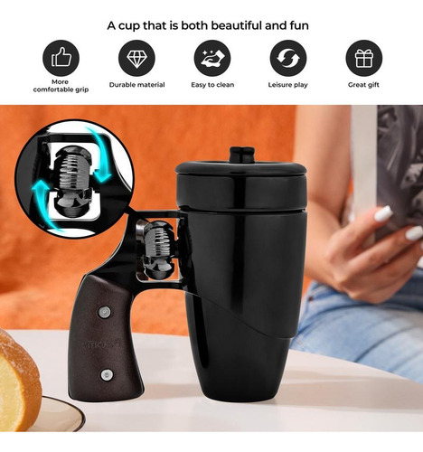 Caneca De Cerâmica Pukomc Cool Revolver Com Alça De Madeira