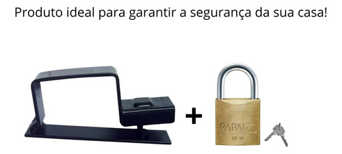 Trava De Portão No3 Preto Com Cadeado 30mm