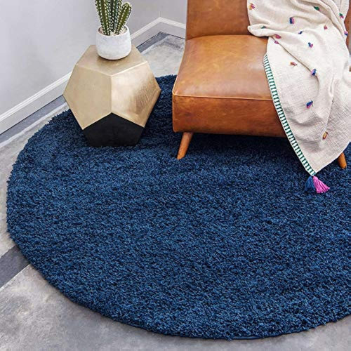 Unique Loom Solo Solid Shag Collection Alfombra Redonda Azul