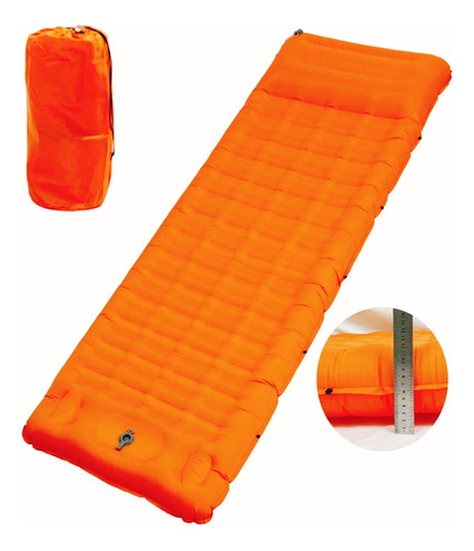 Colchon Inflable Individual Camping Con Almohada Naranja